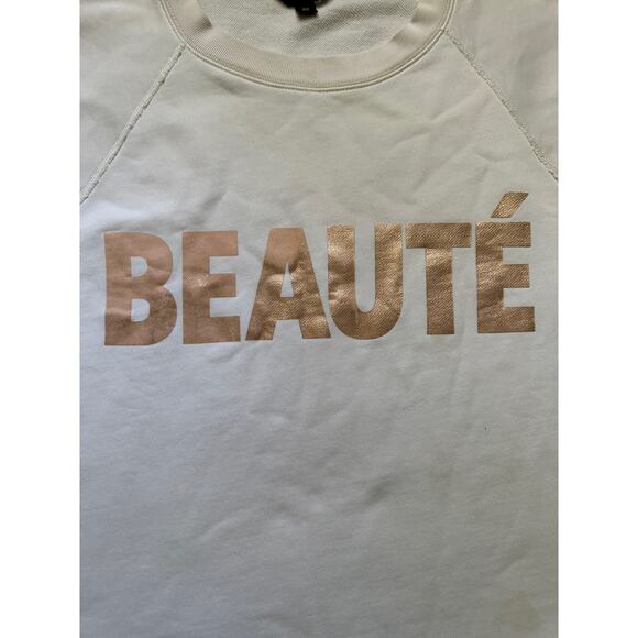 J. Crew Beaute Rose Gold Graphic Sweatshirt Size 2 XL Off White Pink - Picture 7 of 15